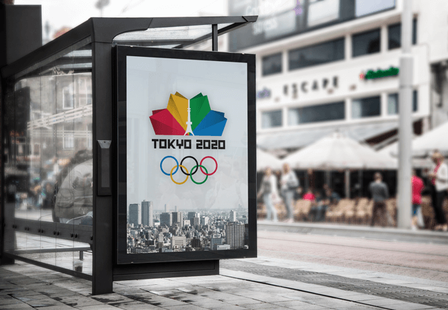 Tokyo 2020 Olympic Games Logo in a bus stop billboard